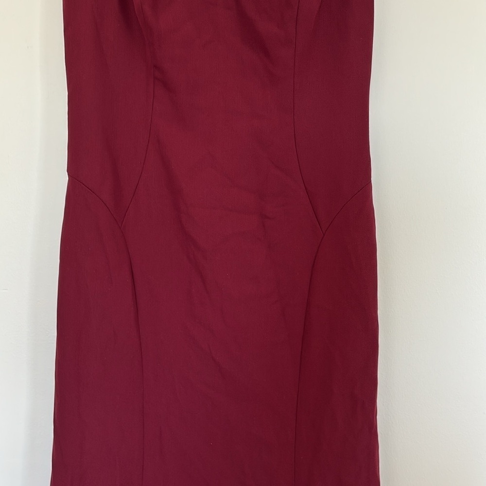 Dessy Collection vneck open back trumpet maroon red long maxi formal dress gown - Picture 5 of 9